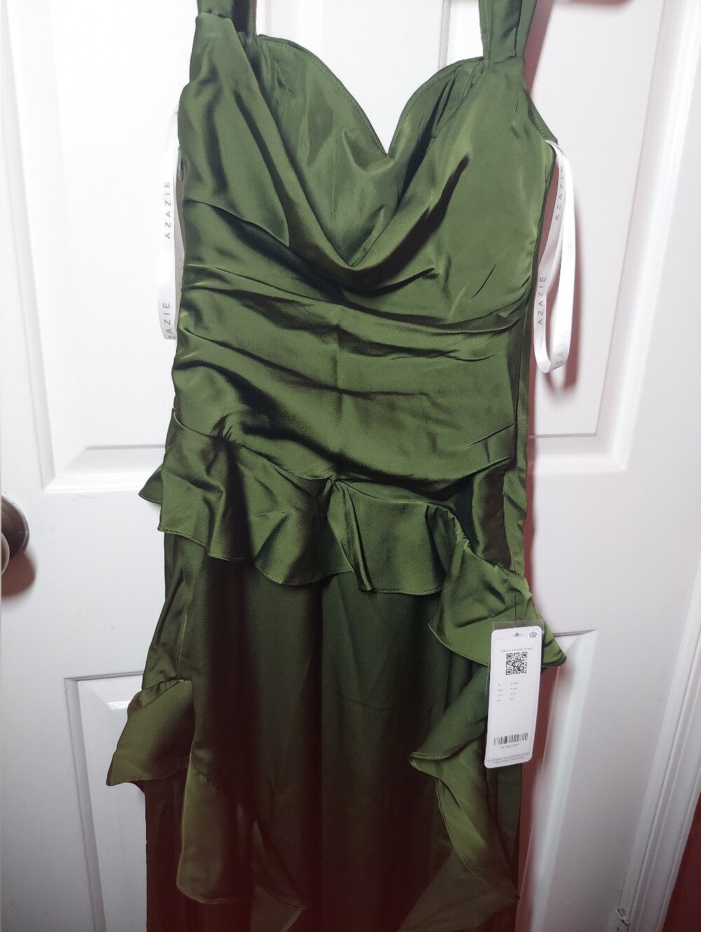 Azazie Sloan Olive-A-Line Sweetheart Neckline Stretch Satin Dress Extra Small